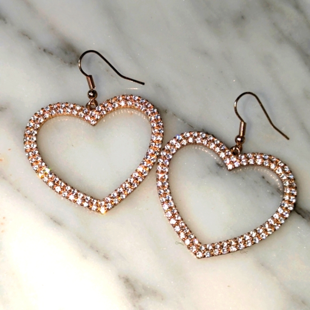 Sparkling Heart shaped CZ Earrings - Picture 4 of 15